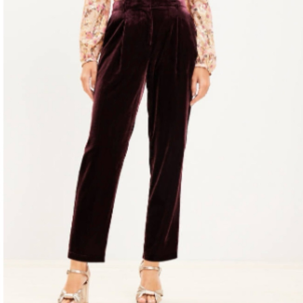 LOFT Pleated Tapered Pants In Velvet